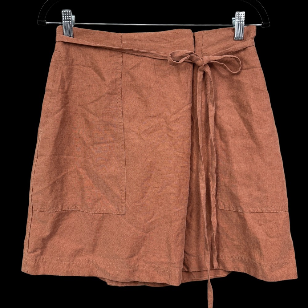 Wilfred Terracotta Linen Blend Wrap Skirt Women's Size 8 Tie Front Pockets*